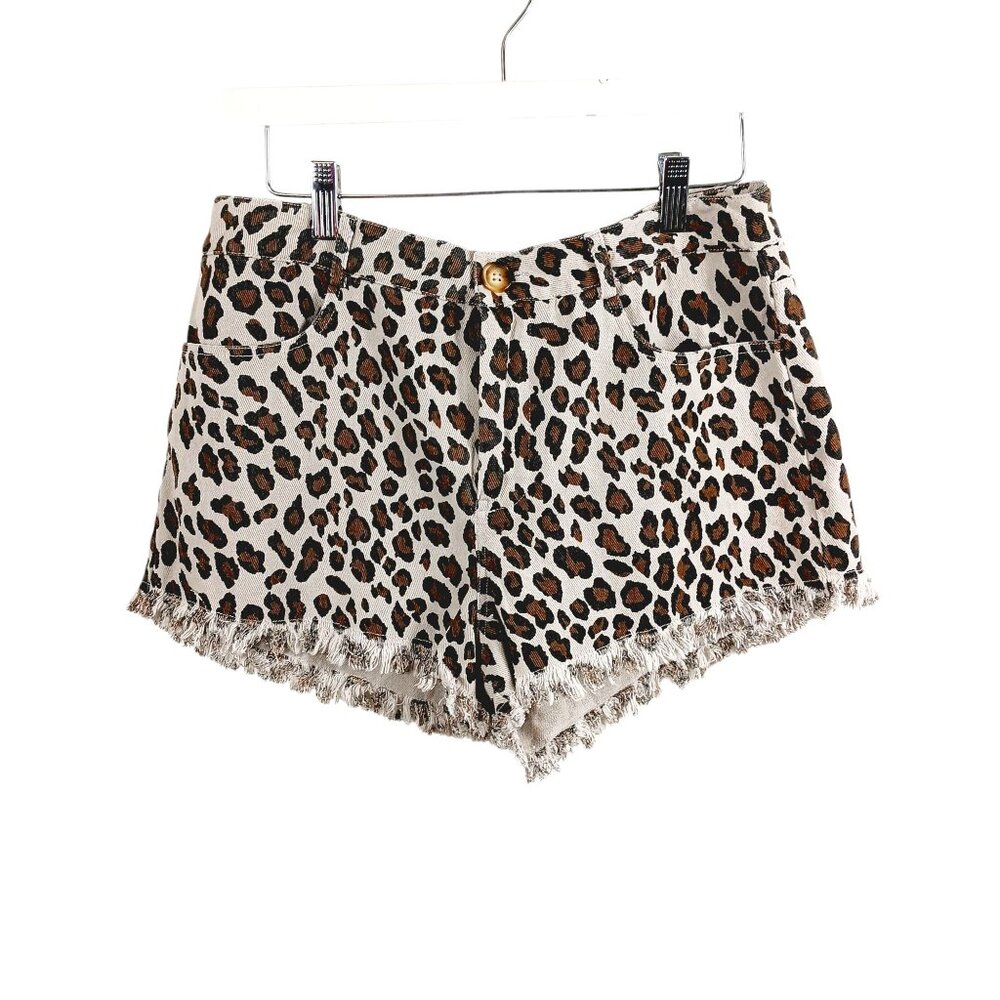 ee:some NWT Leopard Print Frayed Cutoff Cotton Shorts Size Med., Festival, Beach